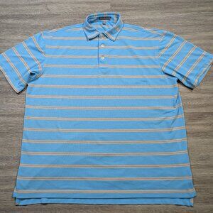 Peter Millar Summer Comfort Men's Medium Golf Polo Shirt Orange Blue Striped